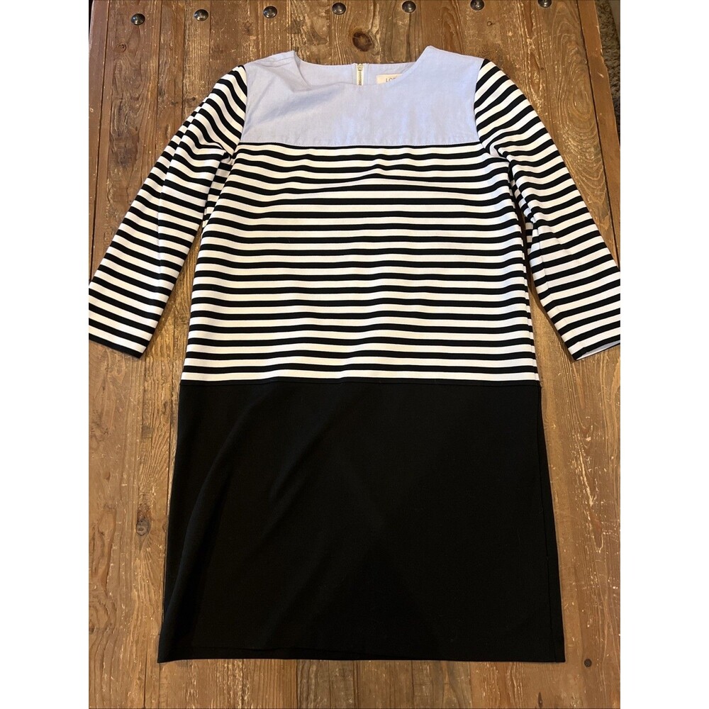 Women's Loft 3/4 Sleeve Dress Size S Black White & Blue Striped EUC